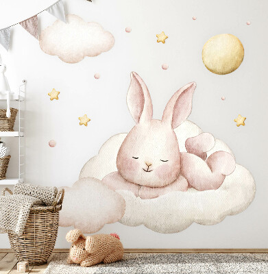 Wall sticker 60x52 Bunny on clouds and pastel watercolors