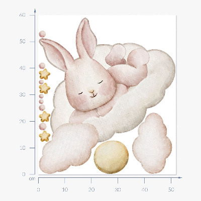 Wall sticker 60x52 Bunny on clouds and pastel watercolors