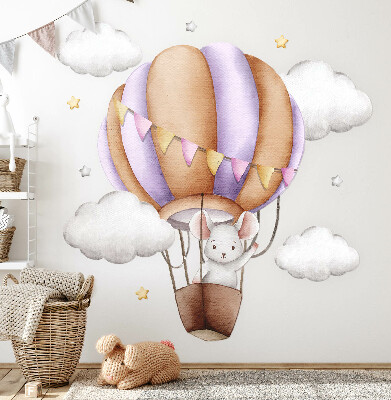 Wall sticker 60x70 A mouse's balloon journey in pastel clouds