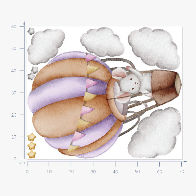 Wall sticker 60x70 A mouse's balloon journey in pastel clouds
