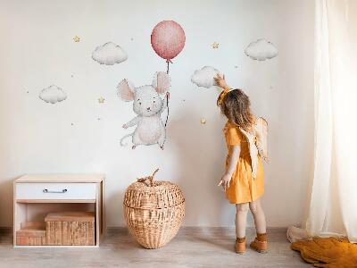Wall sticker 60x107 Mouse with a balloon in the clouds, watercolor pastels