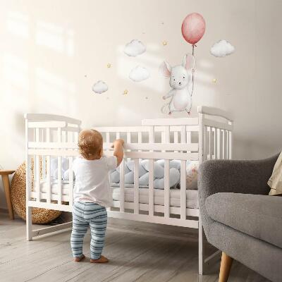 Wall sticker 60x107 Mouse with a balloon in the clouds, watercolor pastels