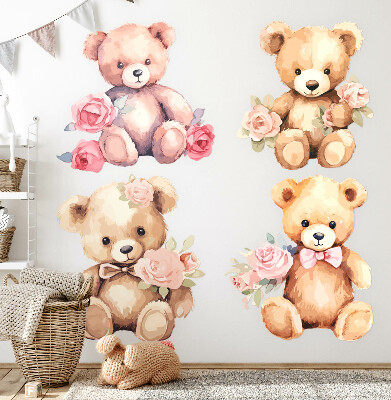 Wall sticker 60x77 Teddy bears with flowers in a watercolor style