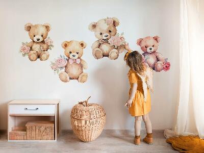Wall sticker 60x77 Teddy bears with flowers in a watercolor style