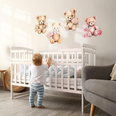 Wall sticker 60x77 Teddy bears with flowers in a watercolor style