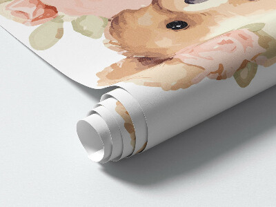 Wall sticker 60x77 Teddy bears with flowers in a watercolor style