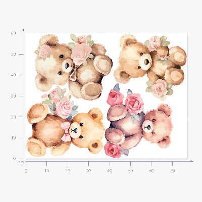 Wall sticker 60x77 Teddy bears with flowers in a watercolor style