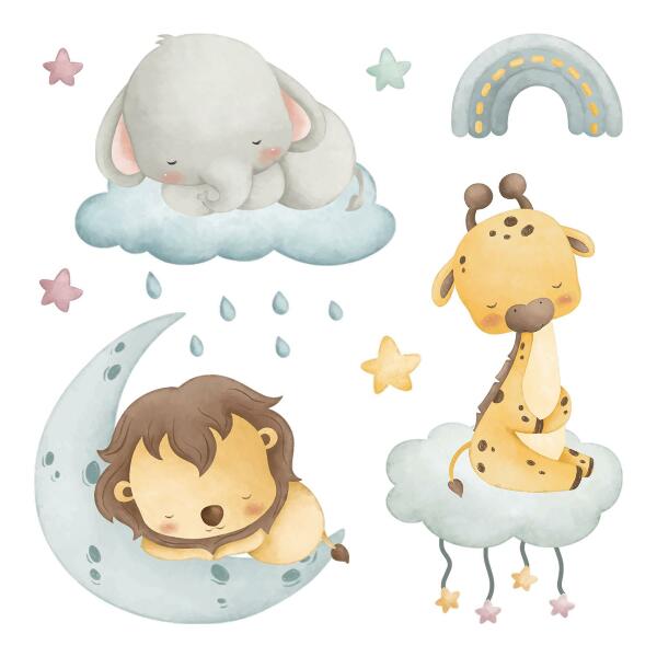 Wall sticker 60x91 Cute animals in a pastel sky