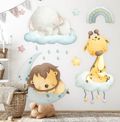 Wall sticker 60x91 Cute animals in a pastel sky