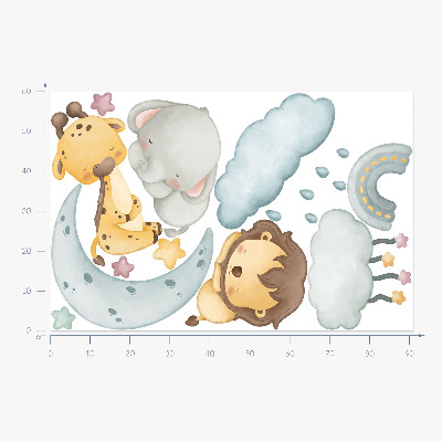 Wall sticker 60x91 Cute animals in a pastel sky