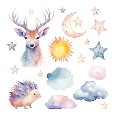 Wall sticker 60x66 Pastel watercolor animals and sky