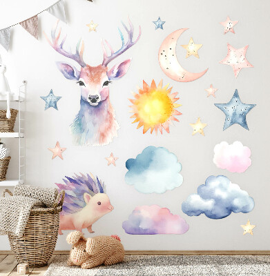 Wall sticker 60x66 Pastel watercolor animals and sky