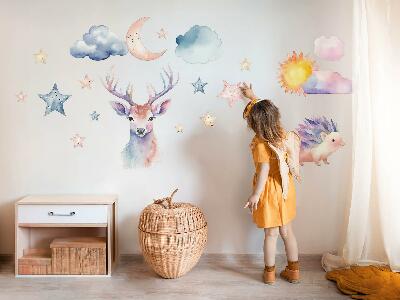Wall sticker 60x66 Pastel watercolor animals and sky