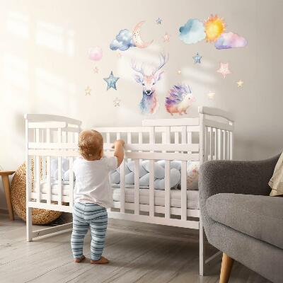 Wall sticker 60x66 Pastel watercolor animals and sky
