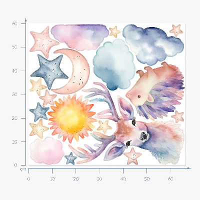 Wall sticker 60x66 Pastel watercolor animals and sky