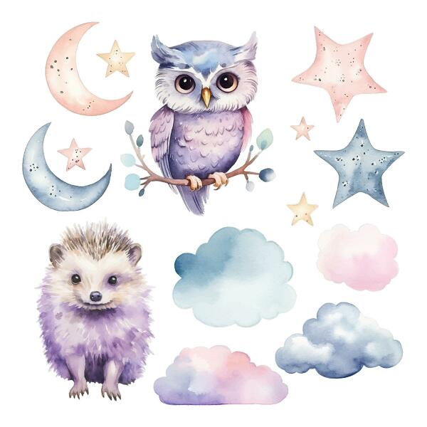 Wall sticker 60x79 Animals in the pastel magic of the night sky