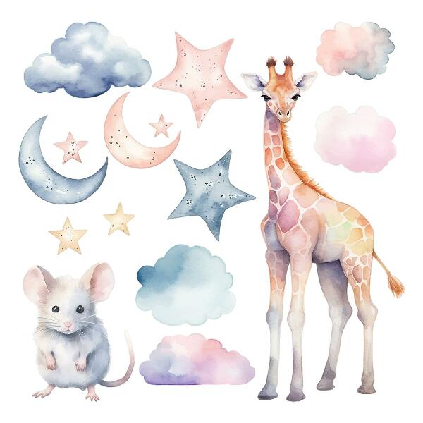 Wall sticker 60x57 Night wonders of nature in a pastel watercolor style