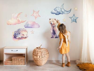Wall sticker 60x107 Cute animals under the night sky in watercolor style