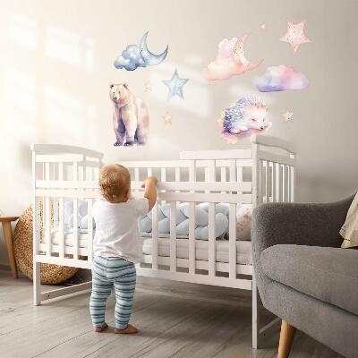 Wall sticker 60x107 Cute animals under the night sky in watercolor style