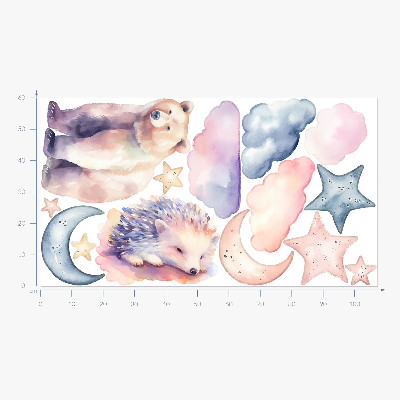 Wall sticker 60x107 Cute animals under the night sky in watercolor style
