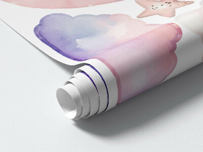 Wall sticker 60x80 Rabbits in pastel sky with balloon at night