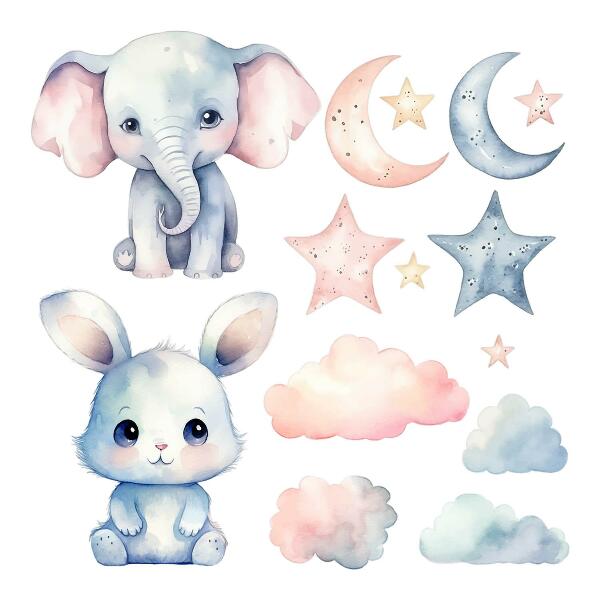 Wall sticker 60x103 Cute animals in the pastel night sky