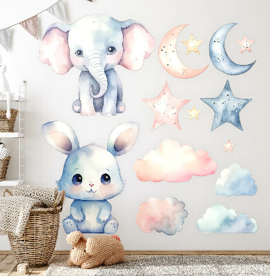 Wall sticker 60x103 Cute animals in the pastel night sky