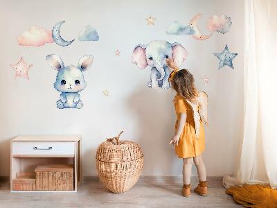 Wall sticker 60x103 Cute animals in the pastel night sky