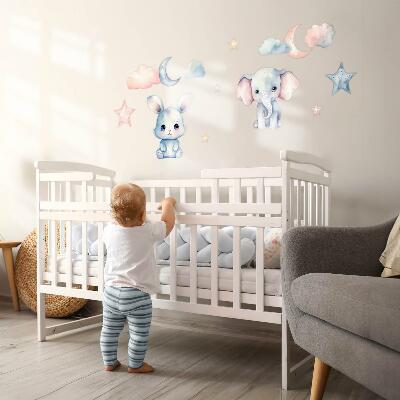 Wall sticker 60x103 Cute animals in the pastel night sky