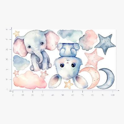 Wall sticker 60x103 Cute animals in the pastel night sky