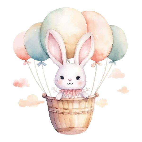 Wall sticker 60x63 Bunny with balloons in watercolor shades