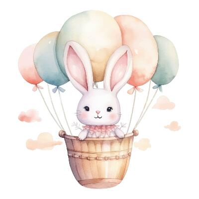 Wall sticker 60x63 Bunny with balloons in watercolor shades