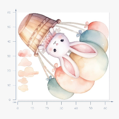 Wall sticker 60x63 Bunny with balloons in watercolor shades