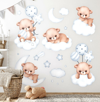 Wall sticker 60x106 Sweet teddy bears in clouds in pastel shades