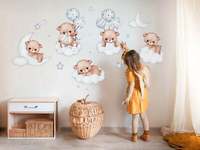Wall sticker 60x106 Sweet teddy bears in clouds in pastel shades