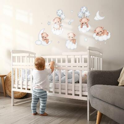 Wall sticker 60x106 Sweet teddy bears in clouds in pastel shades