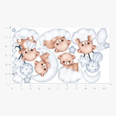 Wall sticker 60x106 Sweet teddy bears in clouds in pastel shades