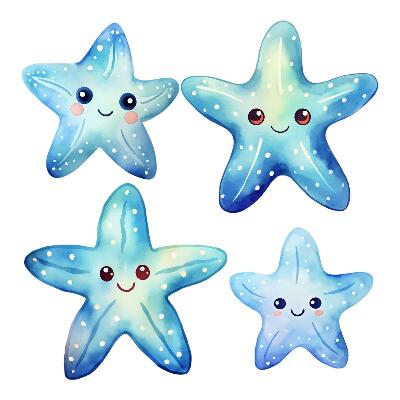 Wall sticker 60x64 Blue starfish in watercolor style