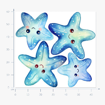 Wall sticker 60x64 Blue starfish in watercolor style