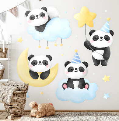 Wall sticker 60x84 Cute pandas on pastel sky in watercolor
