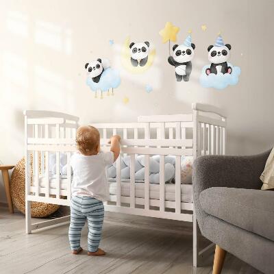 Wall sticker 60x84 Cute pandas on pastel sky in watercolor
