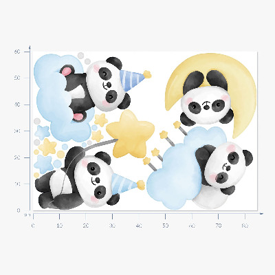 Wall sticker 60x84 Cute pandas on pastel sky in watercolor