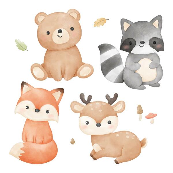 Wall sticker 60x76 Forest animals in a pastel watercolor aesthetic