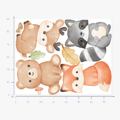 Wall sticker 60x76 Forest animals in a pastel watercolor aesthetic
