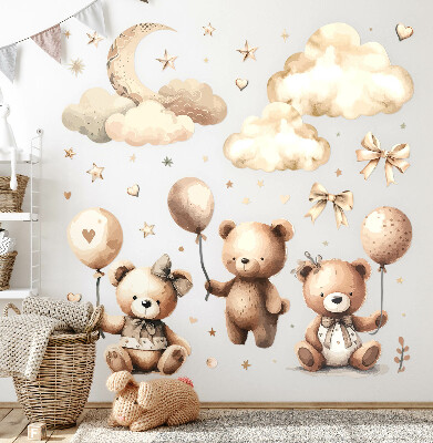Wall sticker 60x89 Beige teddy bears in the clouds with boho balloons