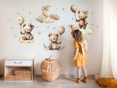 Wall sticker 60x89 Beige teddy bears in the clouds with boho balloons