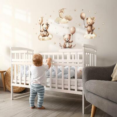 Wall sticker 60x89 Beige teddy bears in the clouds with boho balloons