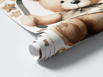 Wall sticker 60x89 Beige teddy bears in the clouds with boho balloons