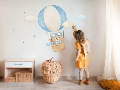 Wall sticker 60x91 Little teddy bear in a balloon in the clouds watercolor pastel