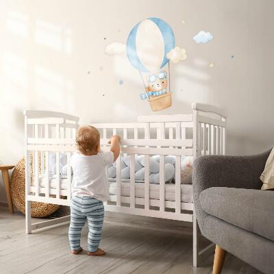 Wall sticker 60x91 Little teddy bear in a balloon in the clouds watercolor pastel